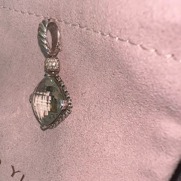 David Yurman Prasiolite Cushion on Point Pendant w/ Diamonds - Picture 11 of 13